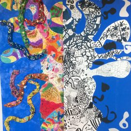 atelier collectif avec des élémentaires- thème : l'Arbre de vie d'après Niki de Saint Phalle